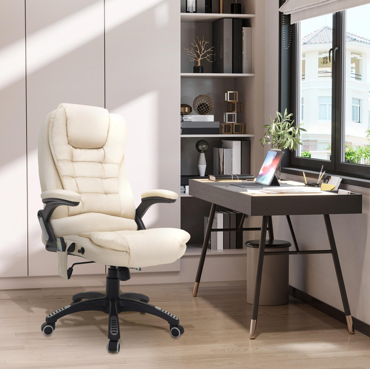CHEFSESSEL 54/44-54 cm Beige aus Bonded Leather mit Massagefunktion und Wärmefunktion - Beige, Kunststoff (68/121/62cm) - OKMYHOME
