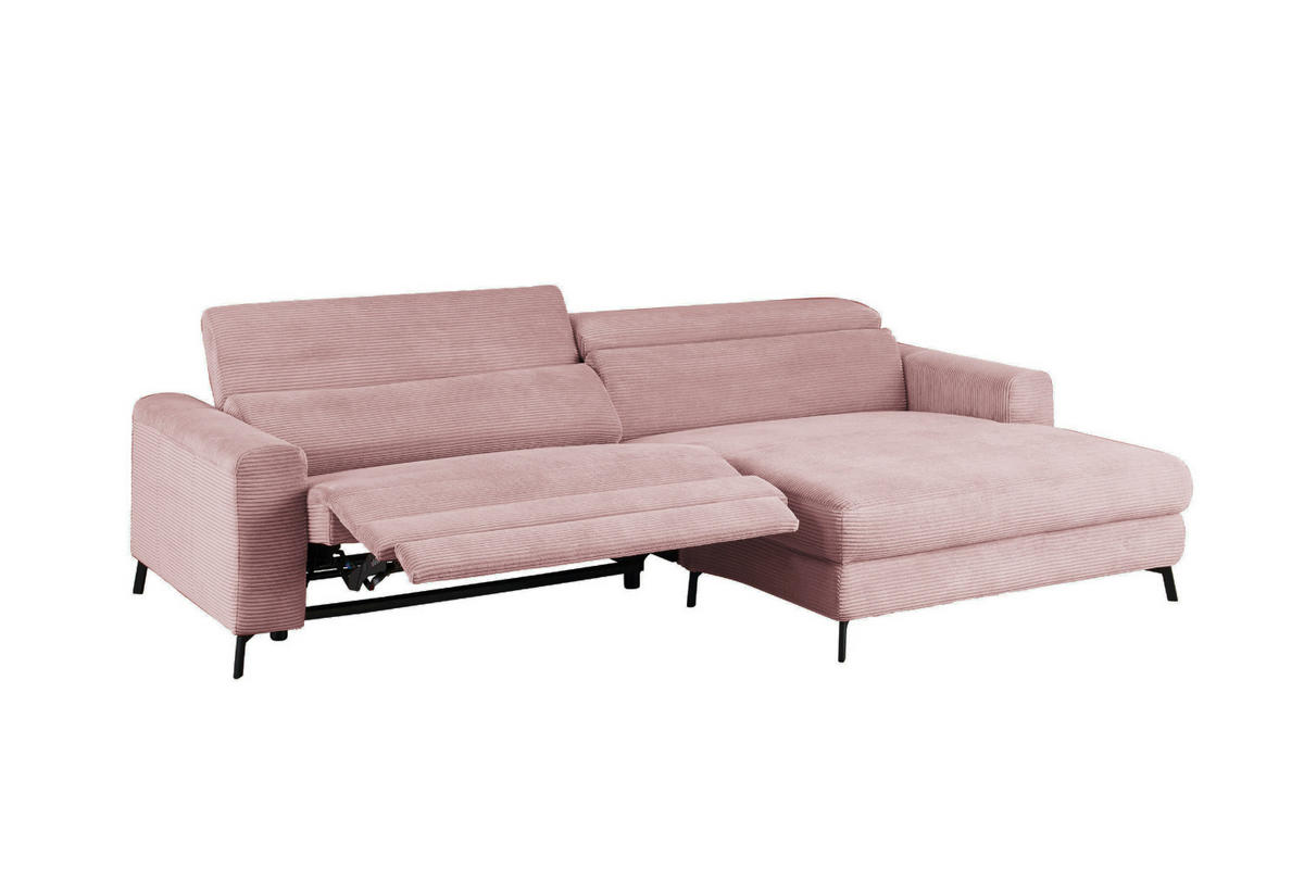 ECKSOFA LAISKA Pink Cord Relaxfunktion - Pink/Schwarz, Textil/Metall (282/177cm) - KAWOLA