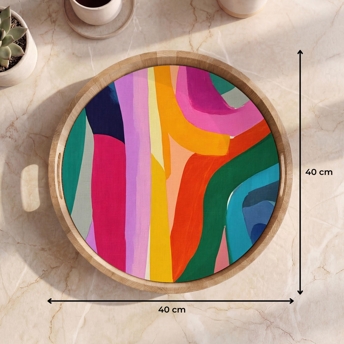 SERVÍROVACÍ PODNOS Abstraktní - barevné - vlny - linie 40x40 cm - různobarevná, dřevo (40/5/5cm) - OnlyWow