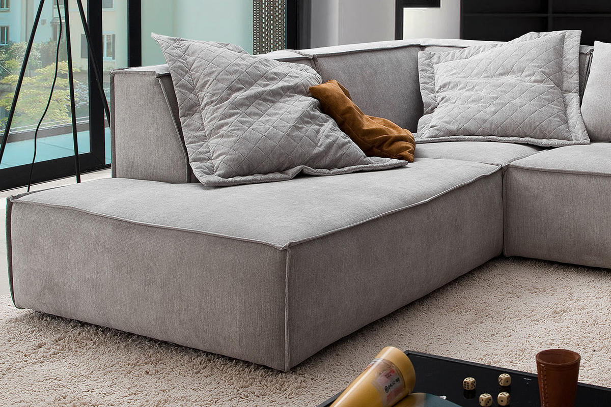 ECKSOFA SAMU Silber Webstoff - Silberfarben/Schwarz, Textil (226/224cm) - KAWOLA