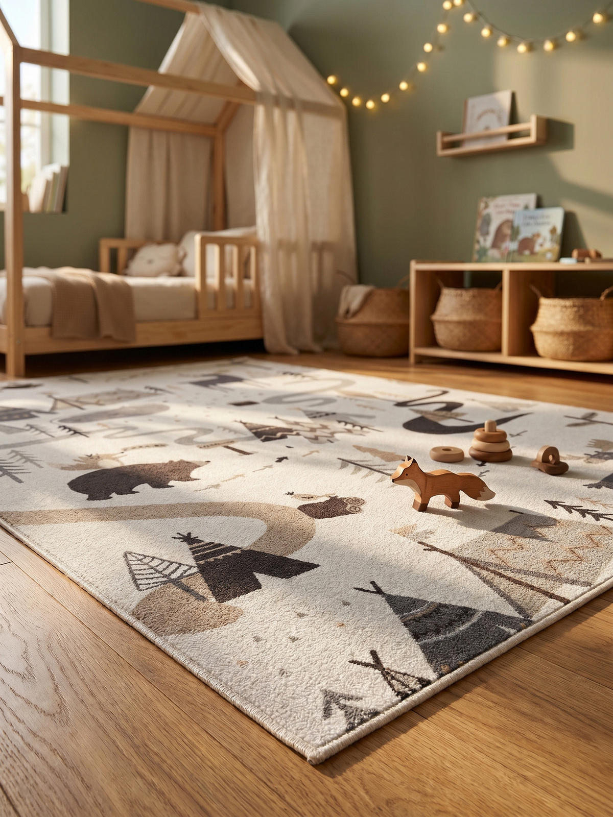 SPIELTEPPICH Waschbar TINO in Creme, mit Waldtier-Motiv, 140 x 200 cm - Beige, Textil (200/140cm) - KADIMA DESIGN