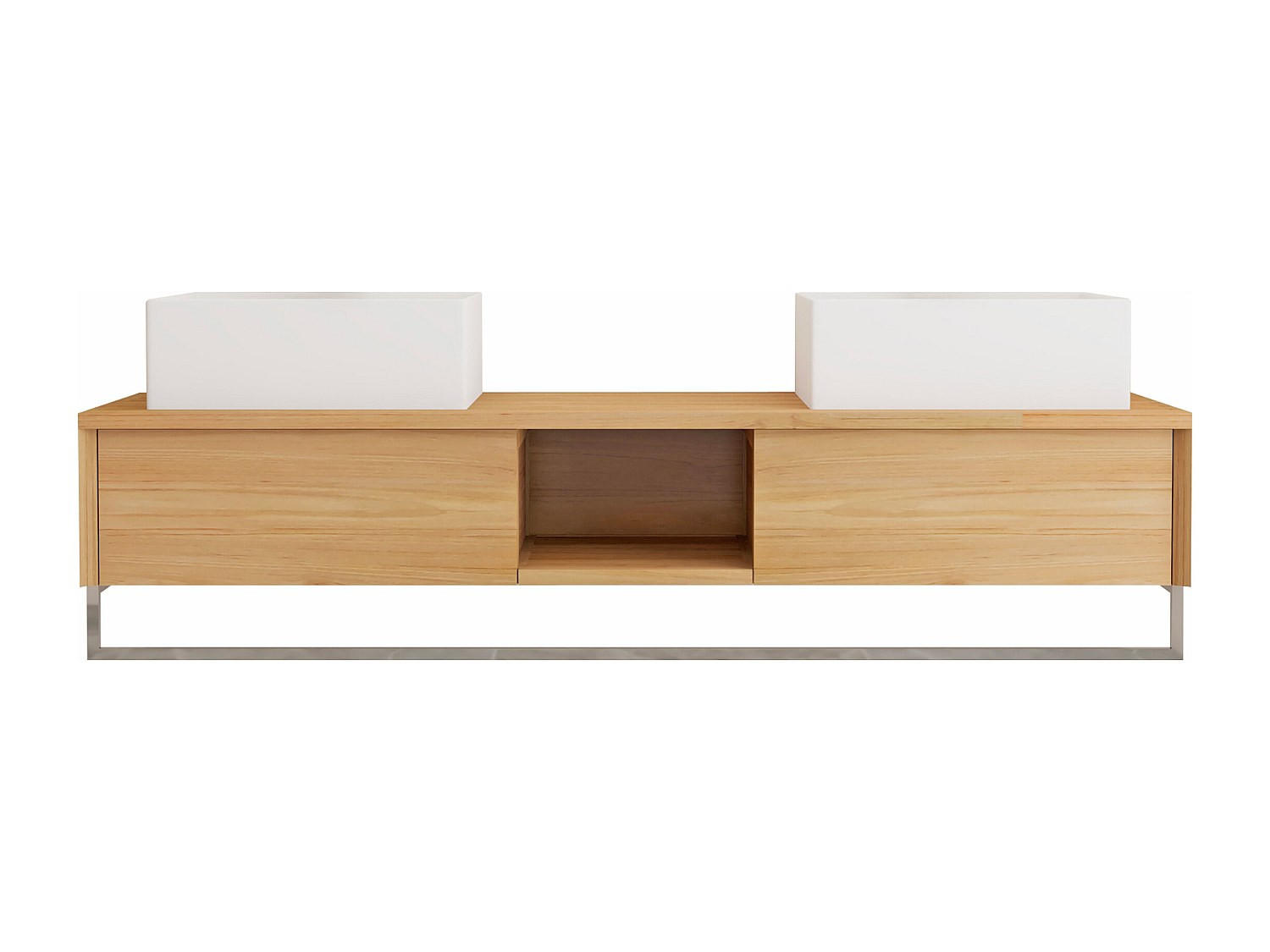 DOPPELWASCHTISCH - 140 cm x 50 cm - Holz, Platte - Naturfarben Hell - KUPANG - Naturfarben, Holz (140/32/50cm) - Vente-Unique