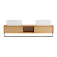 DOPPELWASCHTISCH - 140 cm x 50 cm - Holz, Platte - Naturfarben Hell - KUPANG - Naturfarben, Holz (140/32/50cm) - Vente-Unique