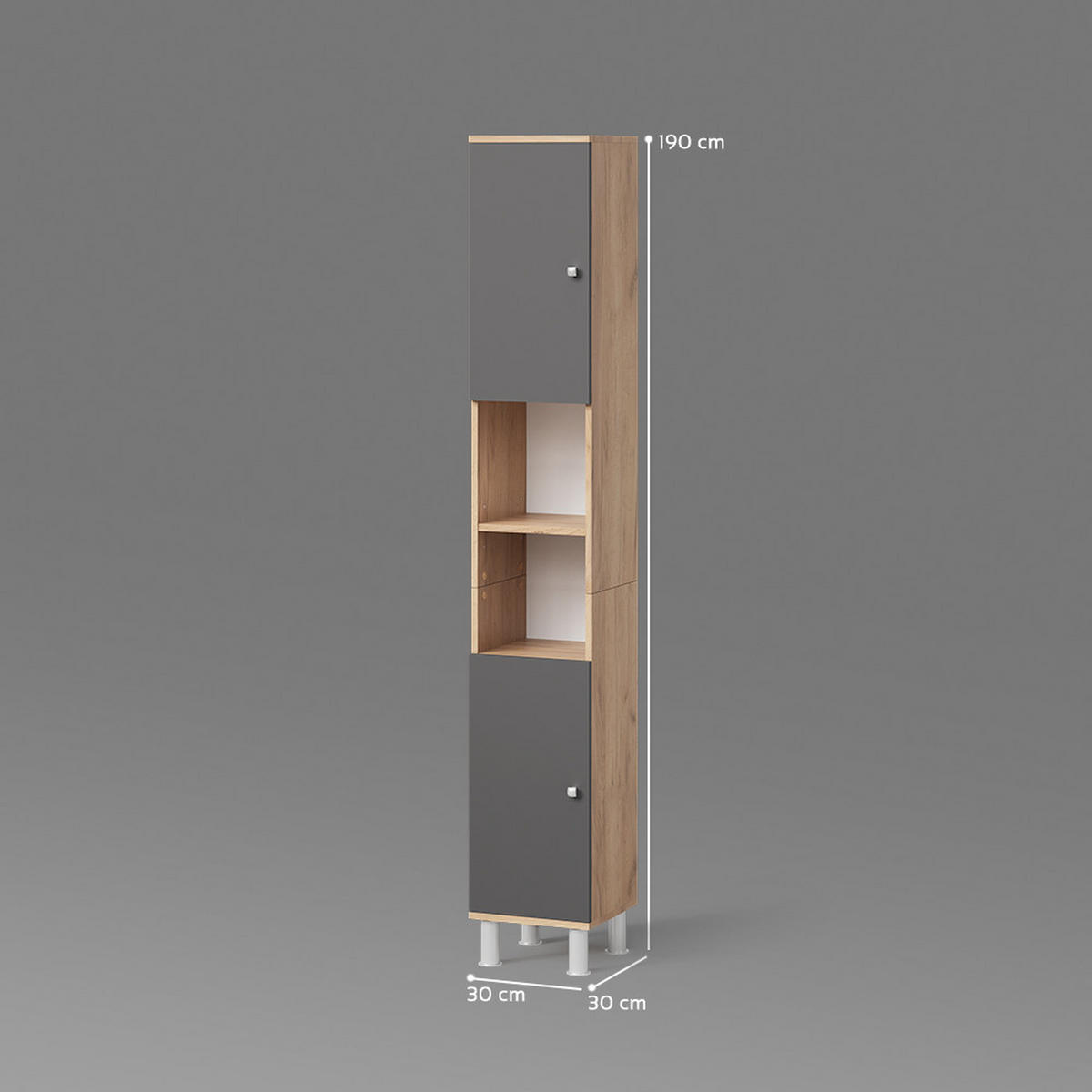 BADSCHRANK Fucino Eiche 30 x 190 cm - Eichefarben/Braun, Holzwerkstoff (30/190/30cm) - Livinity®