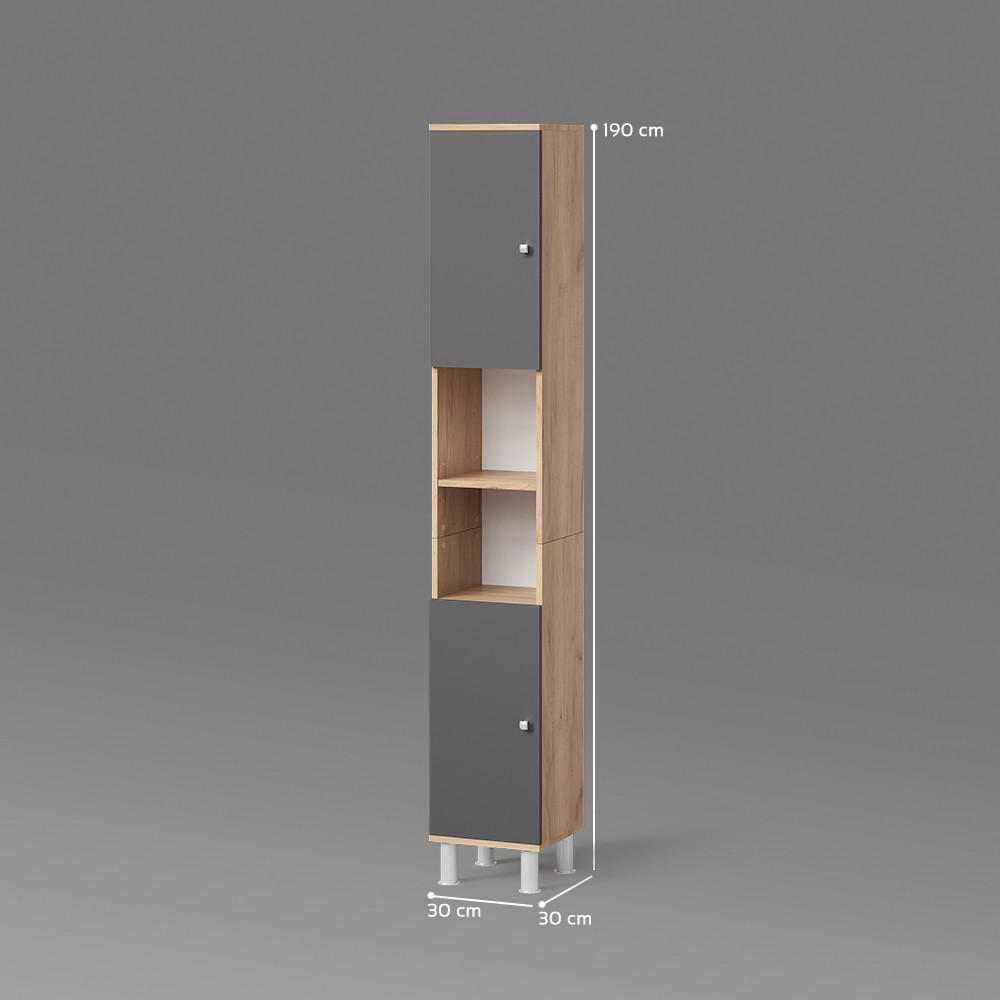Thumbnail - Livinity® Badschrank, Eiche, Holzwerkstoff, 6 Fächer, Quadratisch, 30x190x30 cm, Badezimmer, Badezimmerschränke, Hochsch...