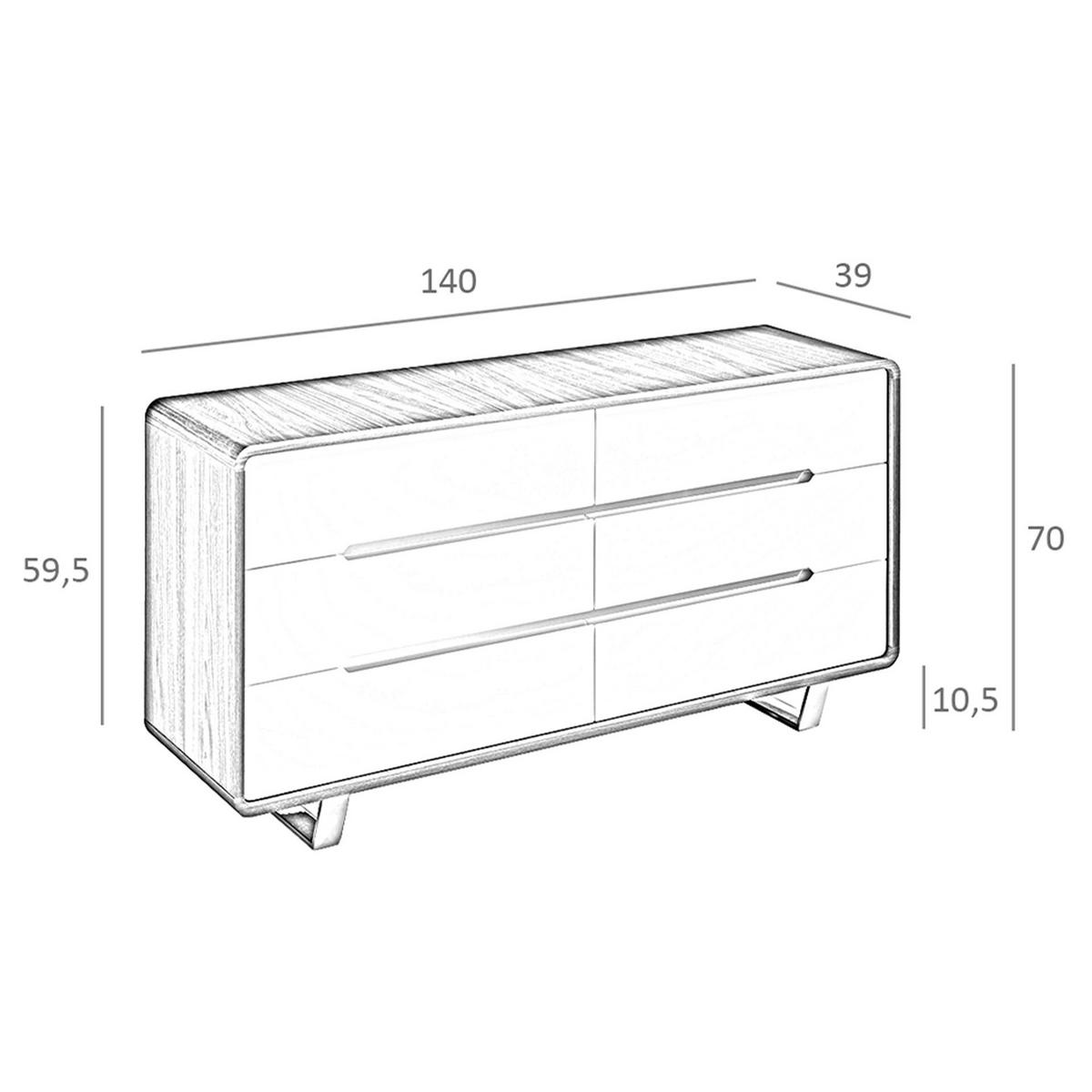 KOMMODE Kommode aus weißem Holz, Walnuss und verchromtem Stahl 140/39/70 cm - Walnussfarben/Weiß, Holz (140/70/39cm) - ANGEL CERDA