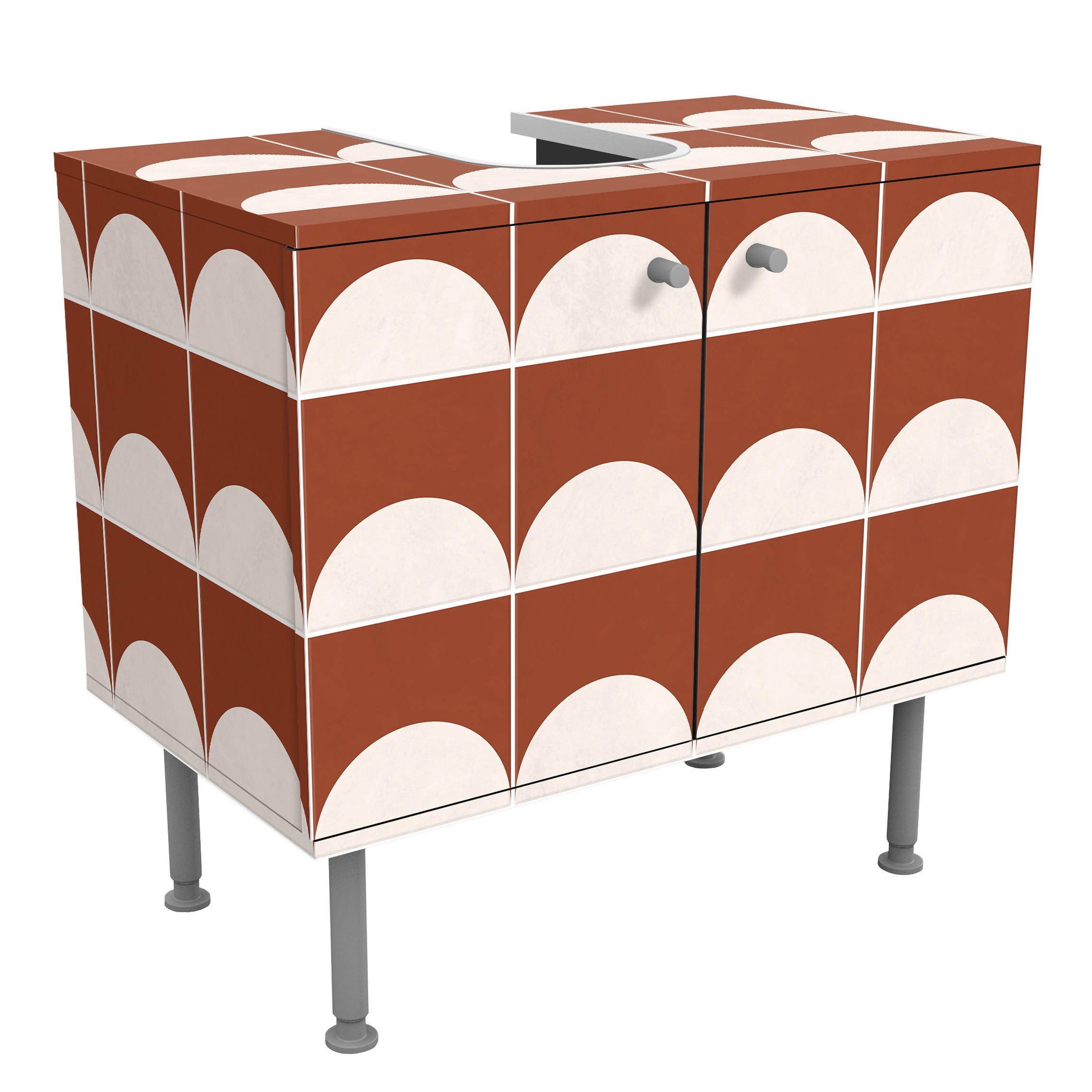 WASCHBECKENUNTERSCHRANK Fliesen mit Halbkreisen Terracotta 60/55/35 cm - Rot, Holzwerkstoff (60/55/35cm) - Bilderwelten