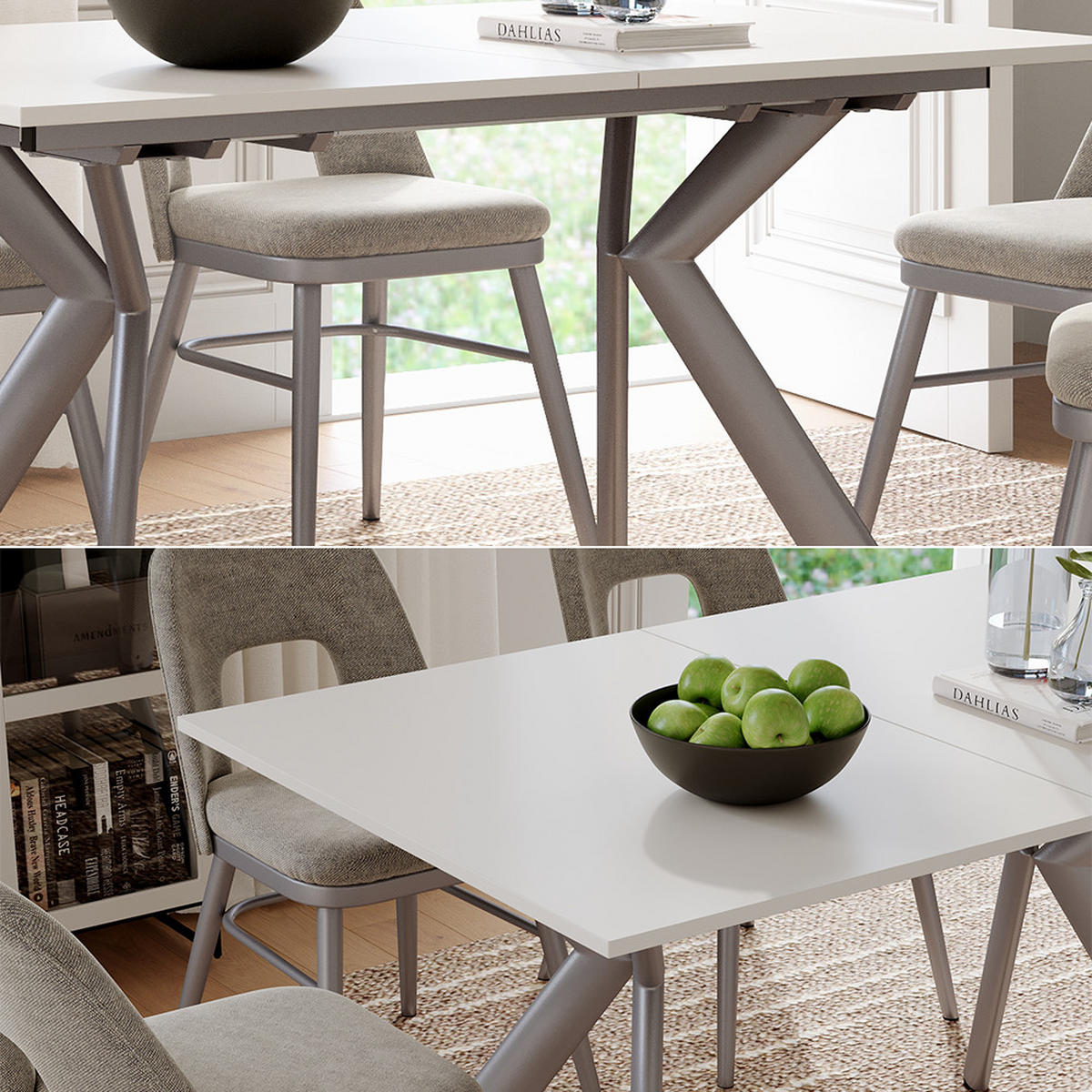 ESSTISCH Trill Weiß/Grau 140 x 90 cm ausziehbar - Weiß/Grau, Holzwerkstoff (90/140/76cm) - Vicco