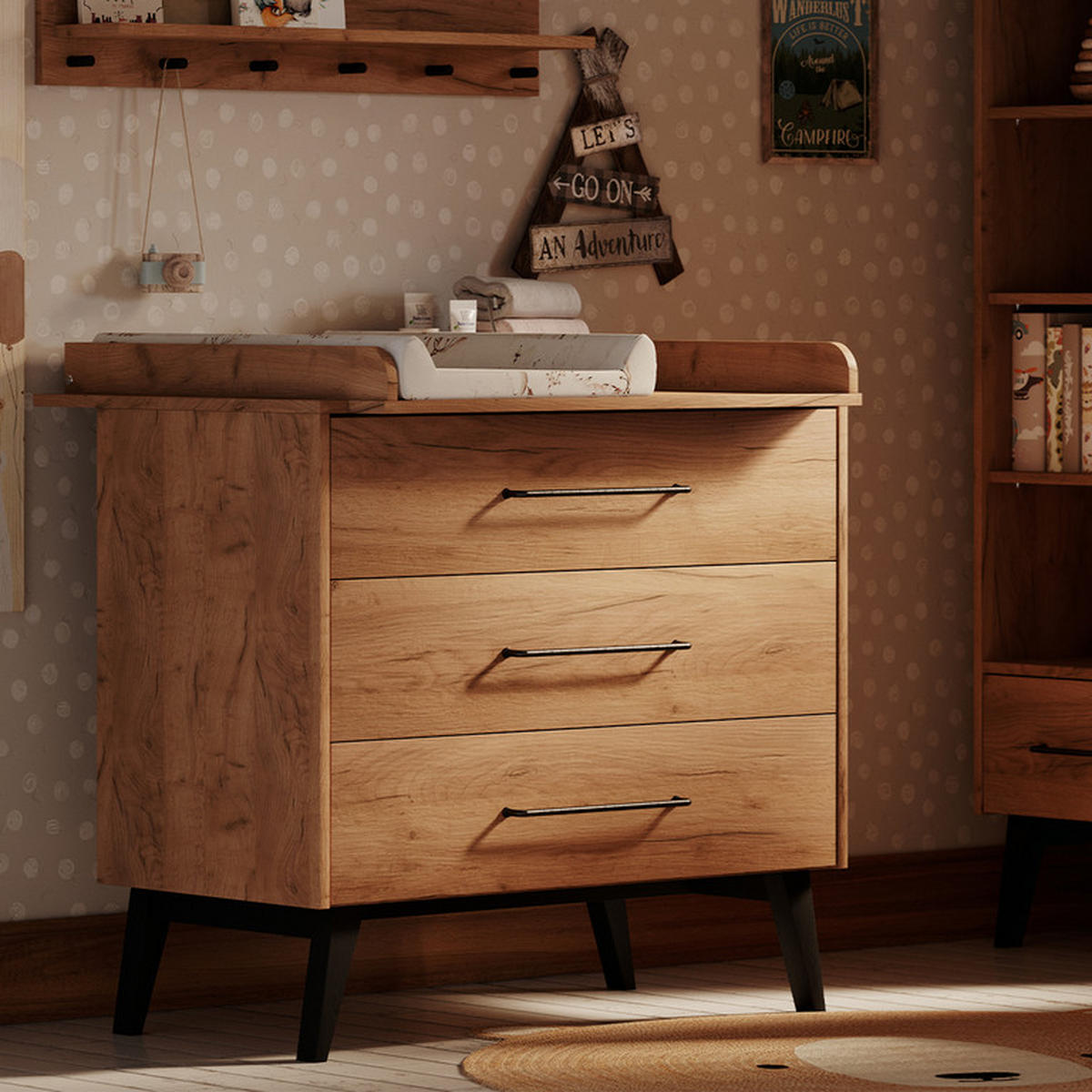 DĚTSKÁ KOMODA Retro Dřevo - hnědá, kompozitní dřevo (100/92.2/52.4cm) - Petits-meubles