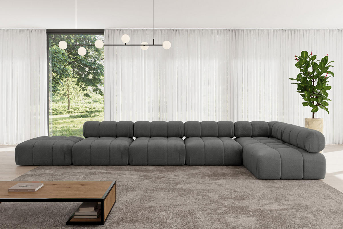 ECKSOFA modulares Sofa Favio-L3 - 475x190x70 cm Dunkelgrau Velours - Dunkelgrau, Holzwerkstoff/Textil (475/190cm) - ALTDECOR