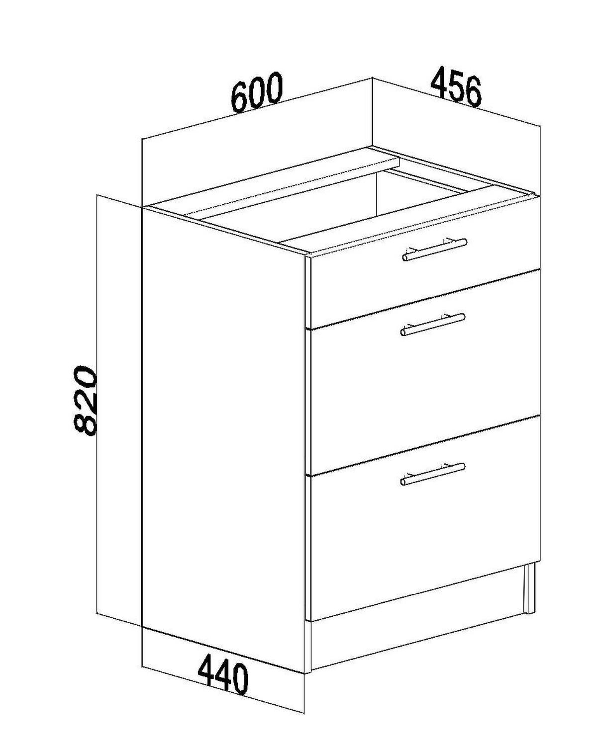 UNTERSCHRANK d60 3sz sonoma licht - Sonoma Eiche, Holzwerkstoff (60/82/44cm) - roe furniture