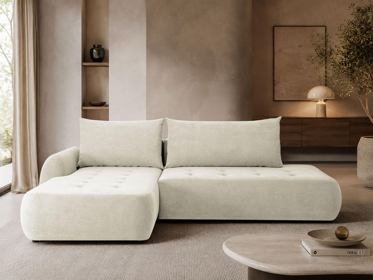 ECKSCHLAFSOFA Bueno I, Seite: Links - Creme/Schwarz, Holz/Textil (300/185cm) - MIRJAN24