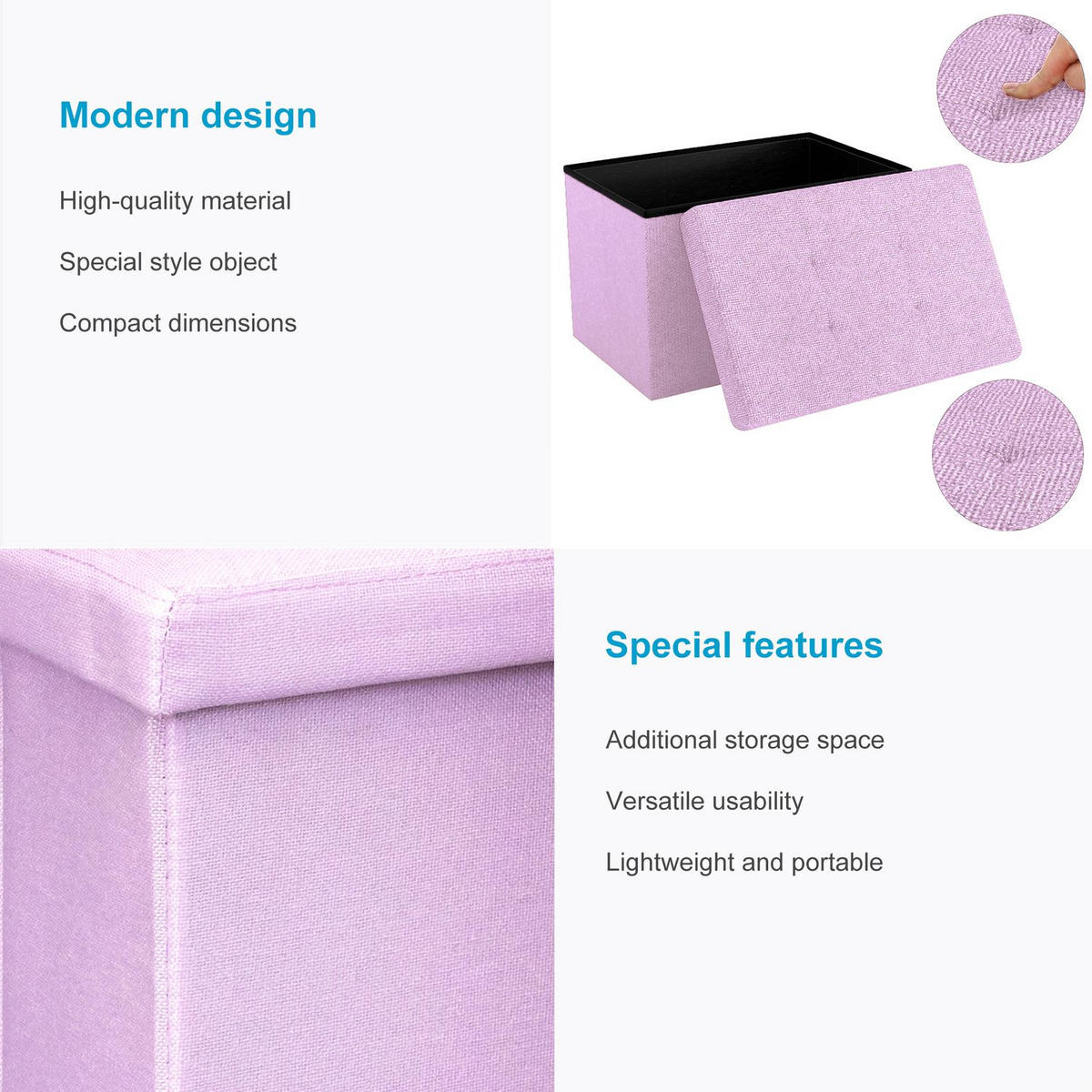 SITZBOX Faltbar mit Stauraum 49/30/30 cm (Rosa) - Rosa, Textil (30/30/49cm) - Intirilife