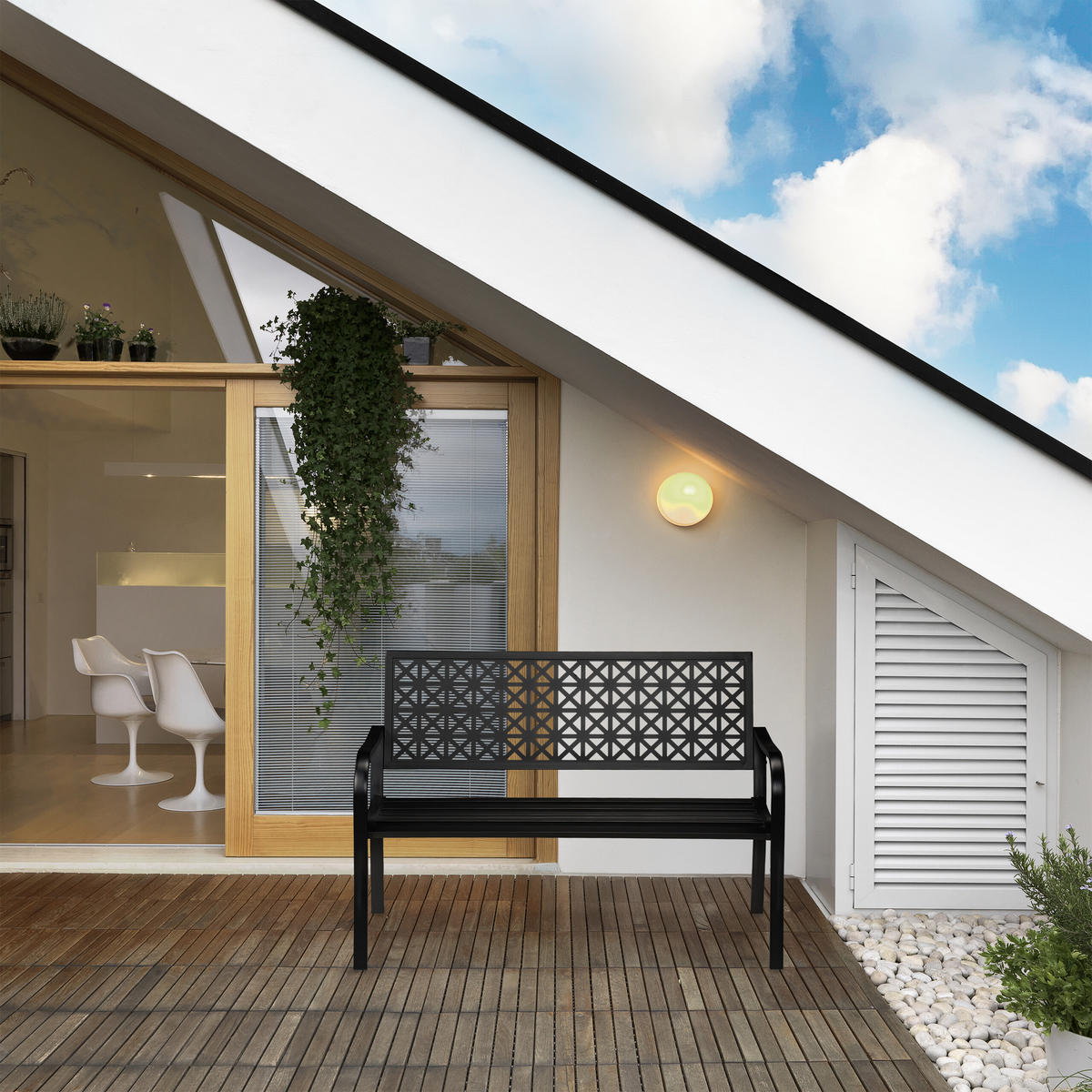 GARTENBANK - Schwarz, Metall (127/85/62cm) - Relaxdays