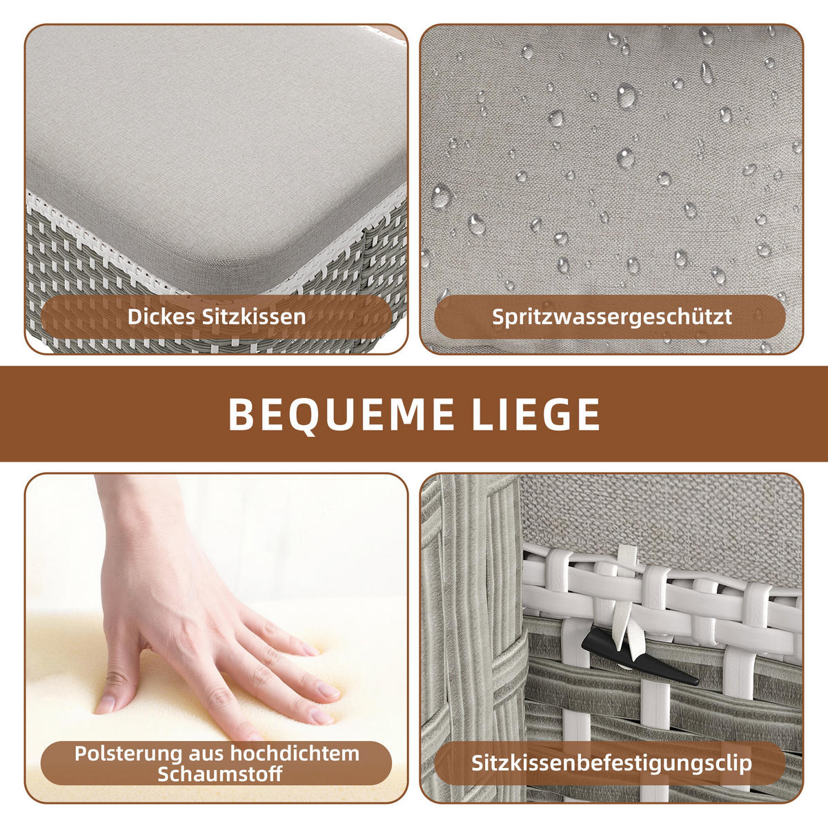 LOUNGESET Beige/Grau Mit Sonnenschutz & Pavillon - Grau, Textil (160/137/192cm) - FLIEKS