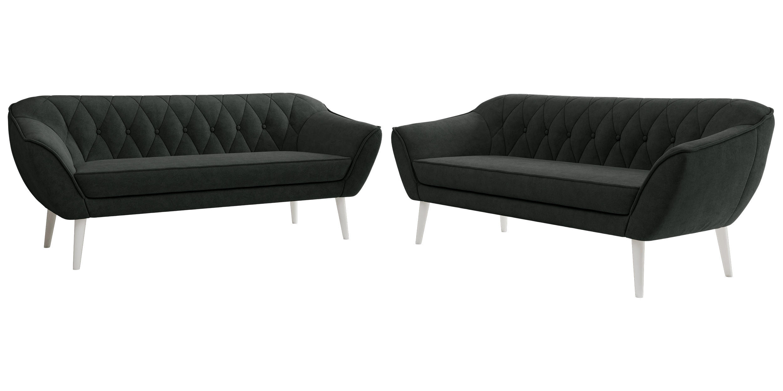 SITZGARNITUR PIRS 3+3 - Dunkelgrau Strukture - Weiße Beine - Dunkelgrau/Graphitfarben, Holzwerkstoff/Textil (180/75/74cm) - MKS