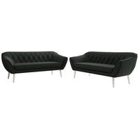 SEDACÍ SOUPRAVA PIRS 3+3 - Tmavě šedá Strukturovaná látka - Bílé nohy - bílá/tmavě šedá, kompozitní dřevo/textil (180/75/74cm) - MKS