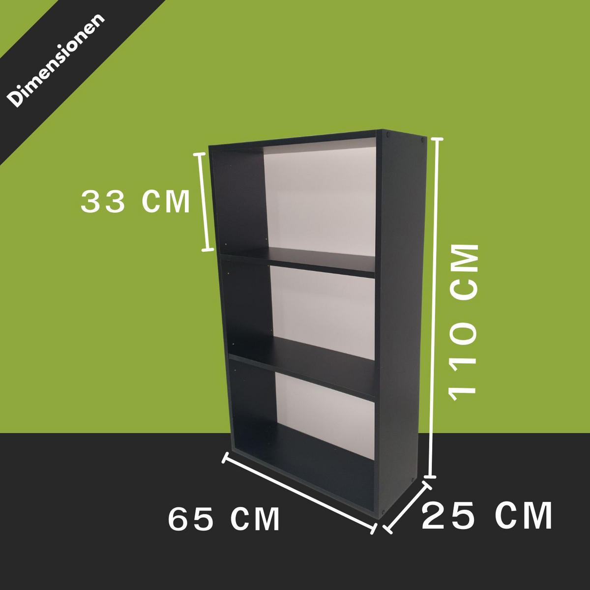 STANDREGAL DELTA-3 Schwarz 65/25/110 cm - Schwarz, Holzwerkstoff (25/110/65cm) - Coemo