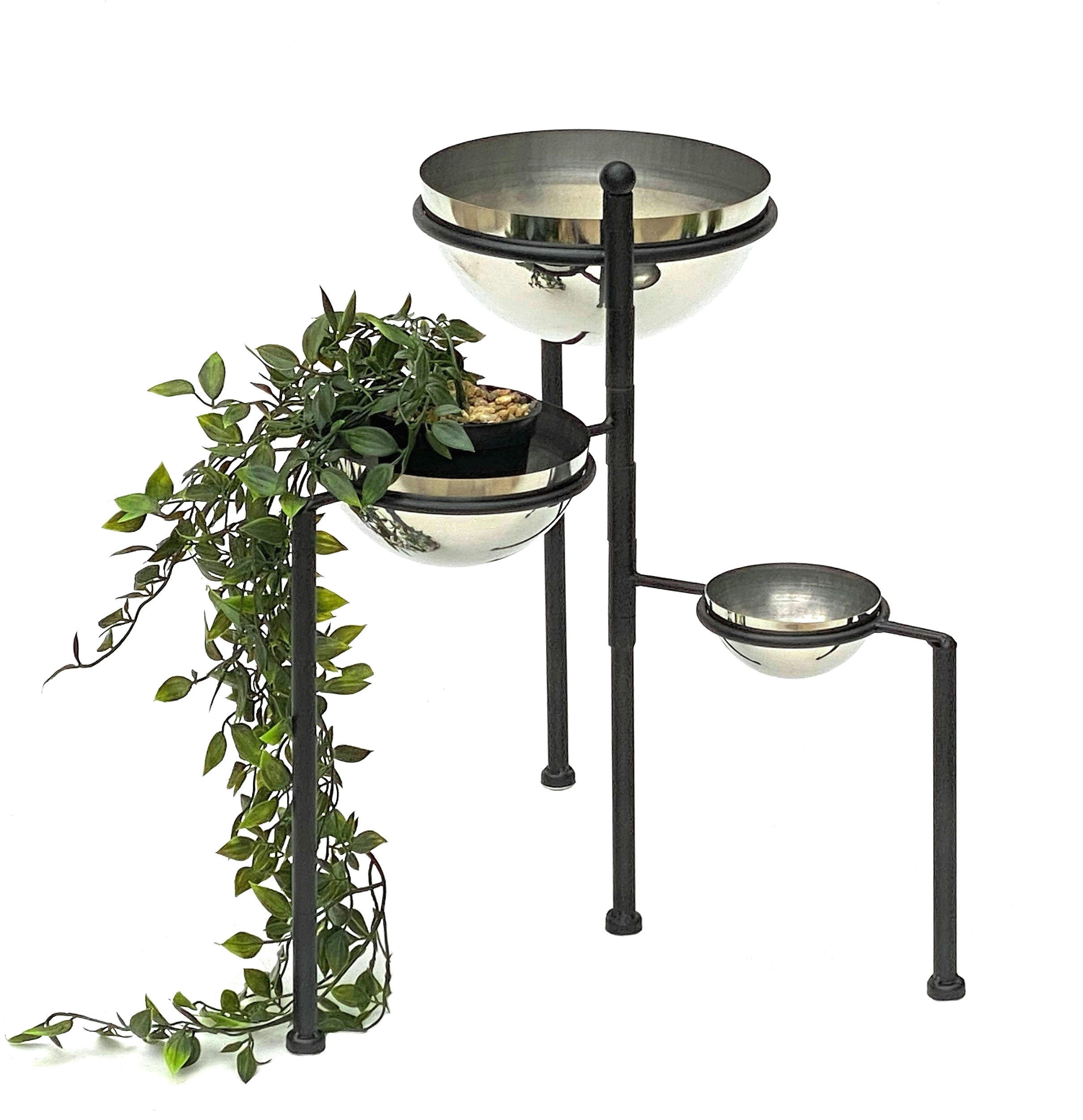 BLUMENTREPPE Metall Rund 46 cm mit 3 Töpfe Silber - Schwarz, Metall (40/46/40cm) - DanDiBo