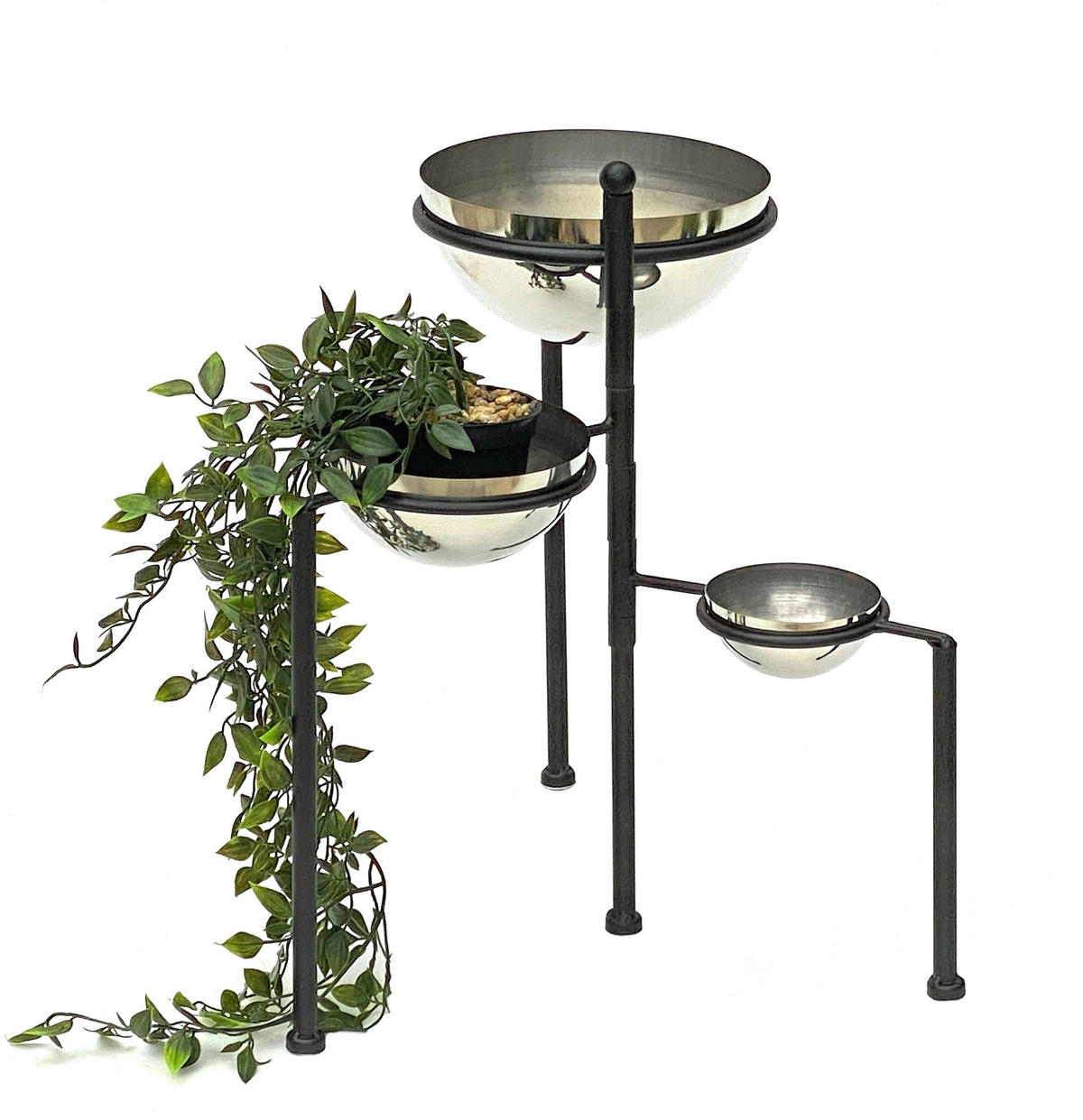 BLUMENTREPPE Metall Rund 46 cm mit 3 Töpfe Silber - Schwarz, Metall (40/46/40cm) - DanDiBo