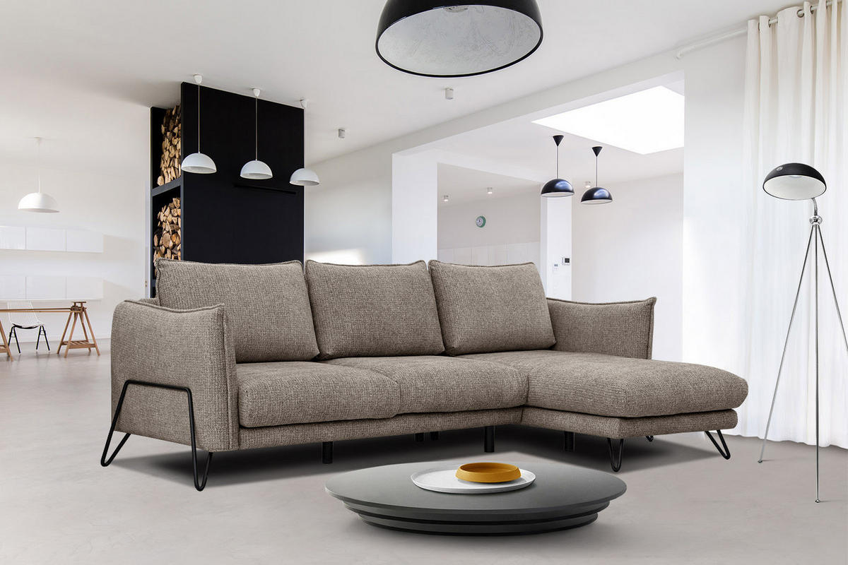ECKSOFA HOSTEN 4-Sitzer, taupe - Taupe/Schwarz, Holzwerkstoff/Textil (269/158cm) - Courtois Laville