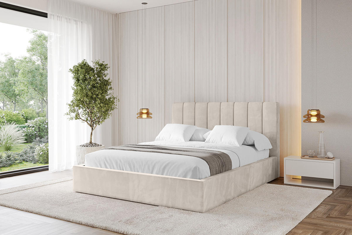 POLSTERBETT mit Bettkasten und Lattenrost, Bett mit Matratze H3/H4 - STERA 160x200 Beige - Beige, Holzwerkstoff/Textil (160/200cm) - ALTDECOR