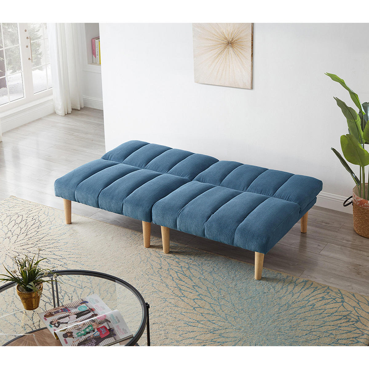 SCHLAFSOFA mit 3-fach verstellbarer Rückenlehne, Blau - Blau, Textil (82/72/167cm) - KOMHTOM