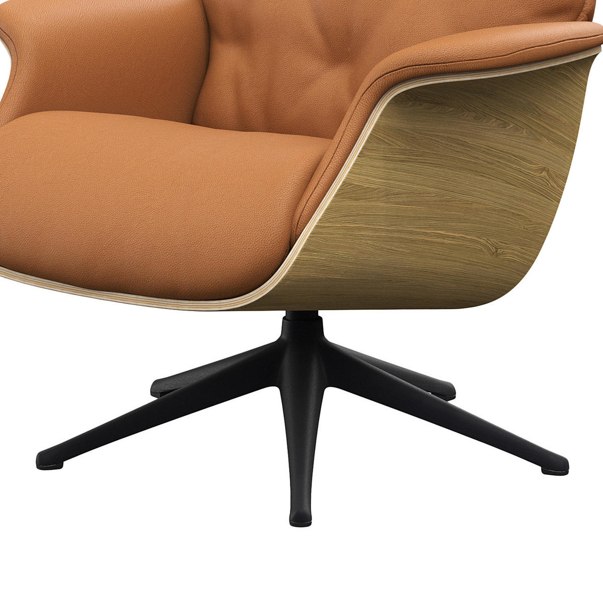 RELAXSESSEL - Echtleder - Cognac/Schwarz, Leder/Metall (83/110/83cm) - home24