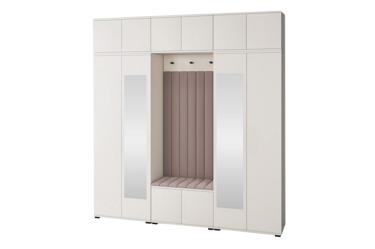 GARDEROBE Napoli version 12 mit Spiegel, mit POLSTERPANEELEN HELLBRAUN - Beige/Braun, Holzwerkstoff (210/225/40cm) - Jerpax
