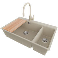 GRANITSPÜLE Oslo Duo, 2-er set Beige 78/50 cm 2 Becken + Küchenarmatur 38/14 cm + Ablauf-Set + Schneidebrett ab 80er Unterschrank - Chromfarben/Beige, Kunststoff (78/20/50cm) - Primagran