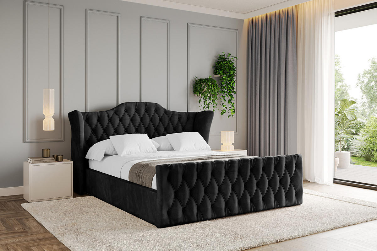 POLSTERBETT mit Bettkasten, Fußteil und Lattenrost, Boxbett mit Matratze H3/H4 - ZORAN-Z 180x200 Schwarz - Schwarz, Holzwerkstoff/Textil (180/200cm) - ALTDECOR