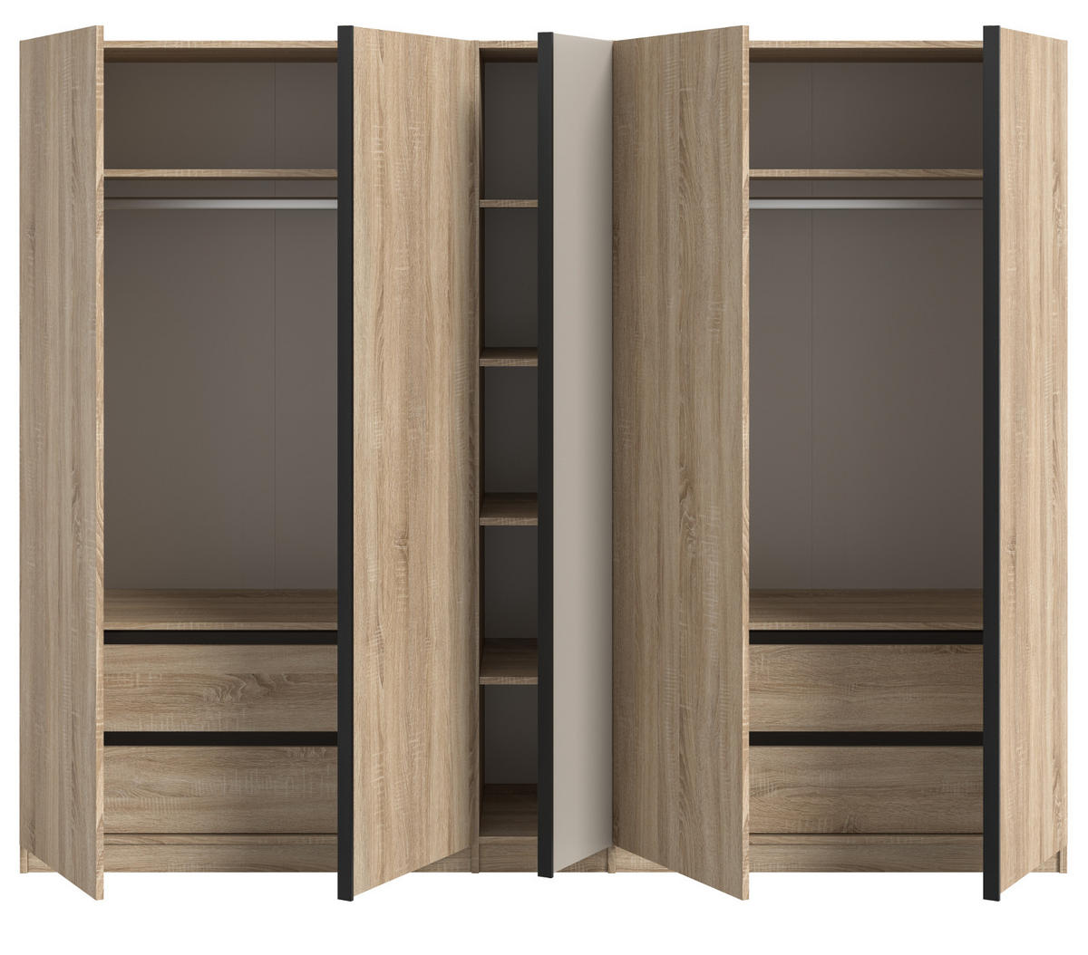 KLEIDERSCHRANK Eiche Sonoma, Kaschmir 5-türig 230 x 183 cm, Drehtürenschrank mit 2x Schubkasteneinsatz - Kaschmir/Eichefarben, Holzwerkstoff/Kunststoff (230/183/53cm) - Inn.Furn