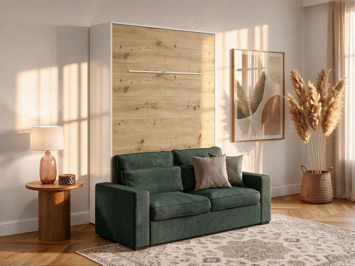 SCHRANKBETT - 2 Personen - holz - naturfarben hell, weiß Rapili - Weiß, Holz/Metall (140/200cm) - Vente-Unique