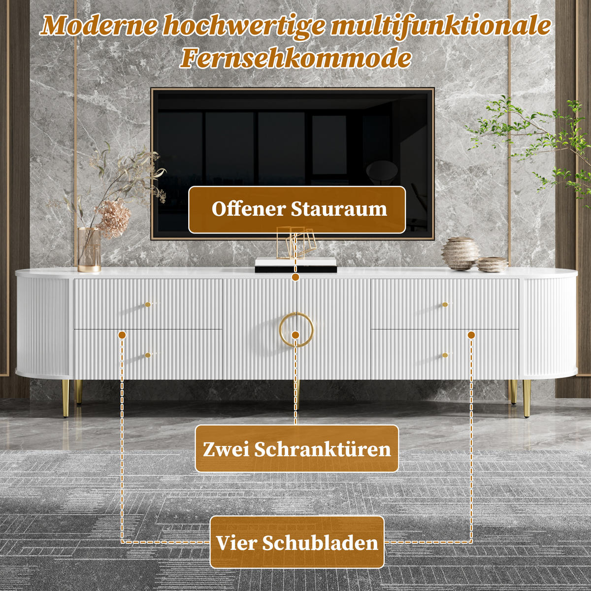 TV-RACK 180/40/53 cm Weiß mit 4 Schublade - Weiß, Holz (180/53/40cm) - Oxeza
