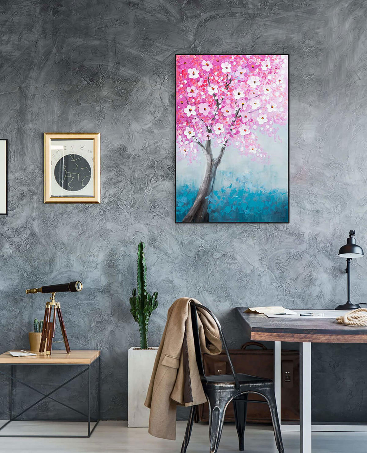 ACRYLBILD HANDGEMALT 60/90 cm - Blau/Pink, Holz/Textil (1.26/90cm) - KUNSTLOFT