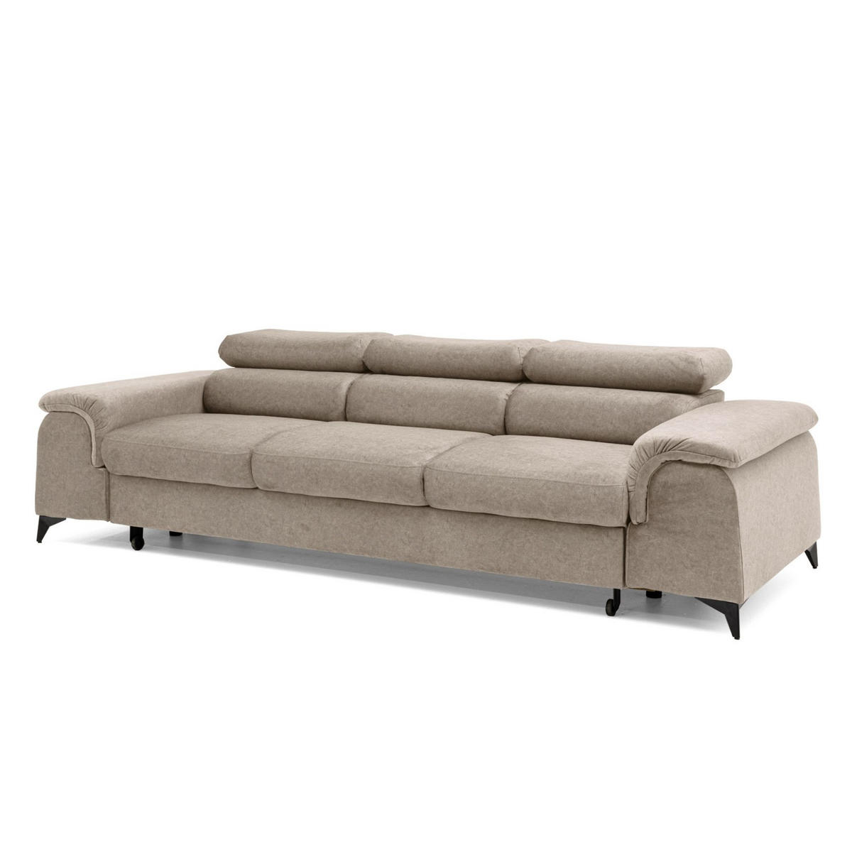 3-SITZER Sofa PLAZA mit Schlaffunktion 127x195 Velours Beige - Beige/Schwarz, Holz/Textil (260/90/100cm) - Muffo