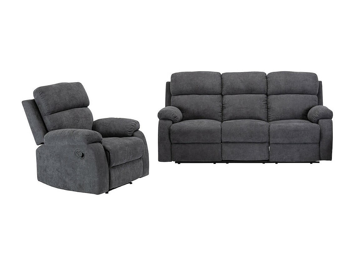 SOFAGARNITUR mit Relaxfunktion - 4 -Sitzer - Polyester - anthrazitgrau - TOLZANO - Anthrazit, Textil (201/100/96cm) - Vente-Unique