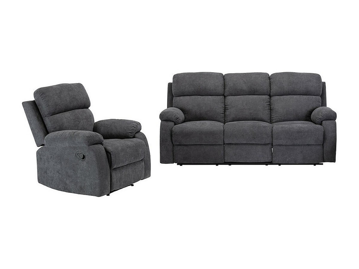 SOFAGARNITUR mit Relaxfunktion - 4 -Sitzer - Polyester - anthrazitgrau - TOLZANO - Anthrazit, Textil (201/100/96cm) - Vente-Unique