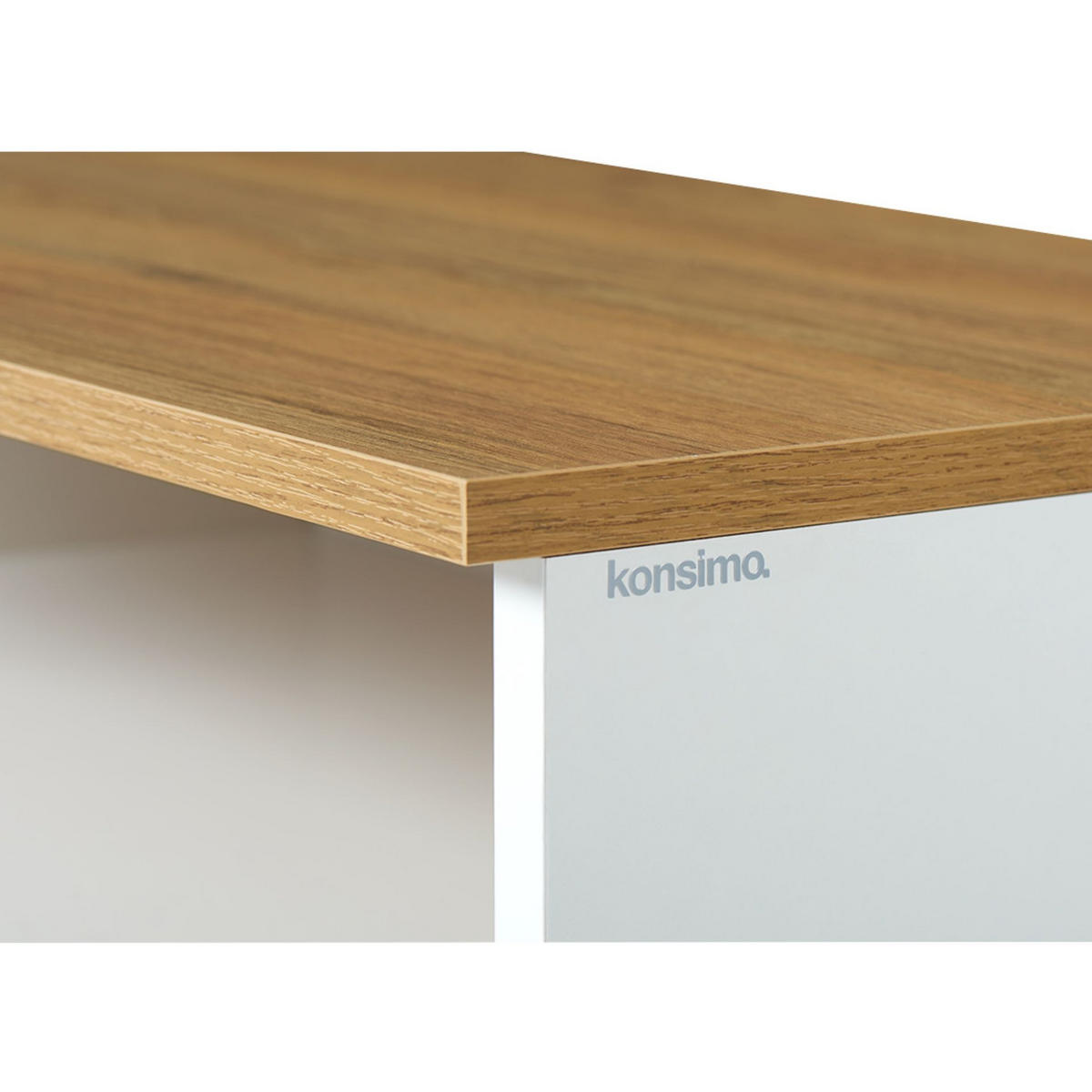 LOWBOARD FRISK TV-Schränke mit Schublade und Türe, weiß - Eichefarben/Weiß, Eichenholz/Holzwerkstoff (126/49/46cm) - KONSIMO®