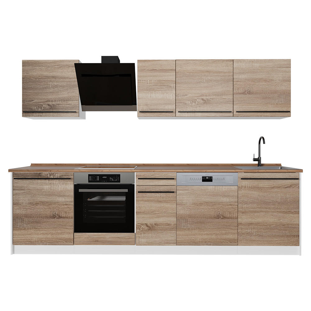 KÜCHENZEILE R-Line, Sonoma/Weiß, 280 cm Arbeitsplatte Goldkraft Eiche - Weiß/Sonoma Eiche, Holzwerkstoff (280/206.8/60cm) - Vicco