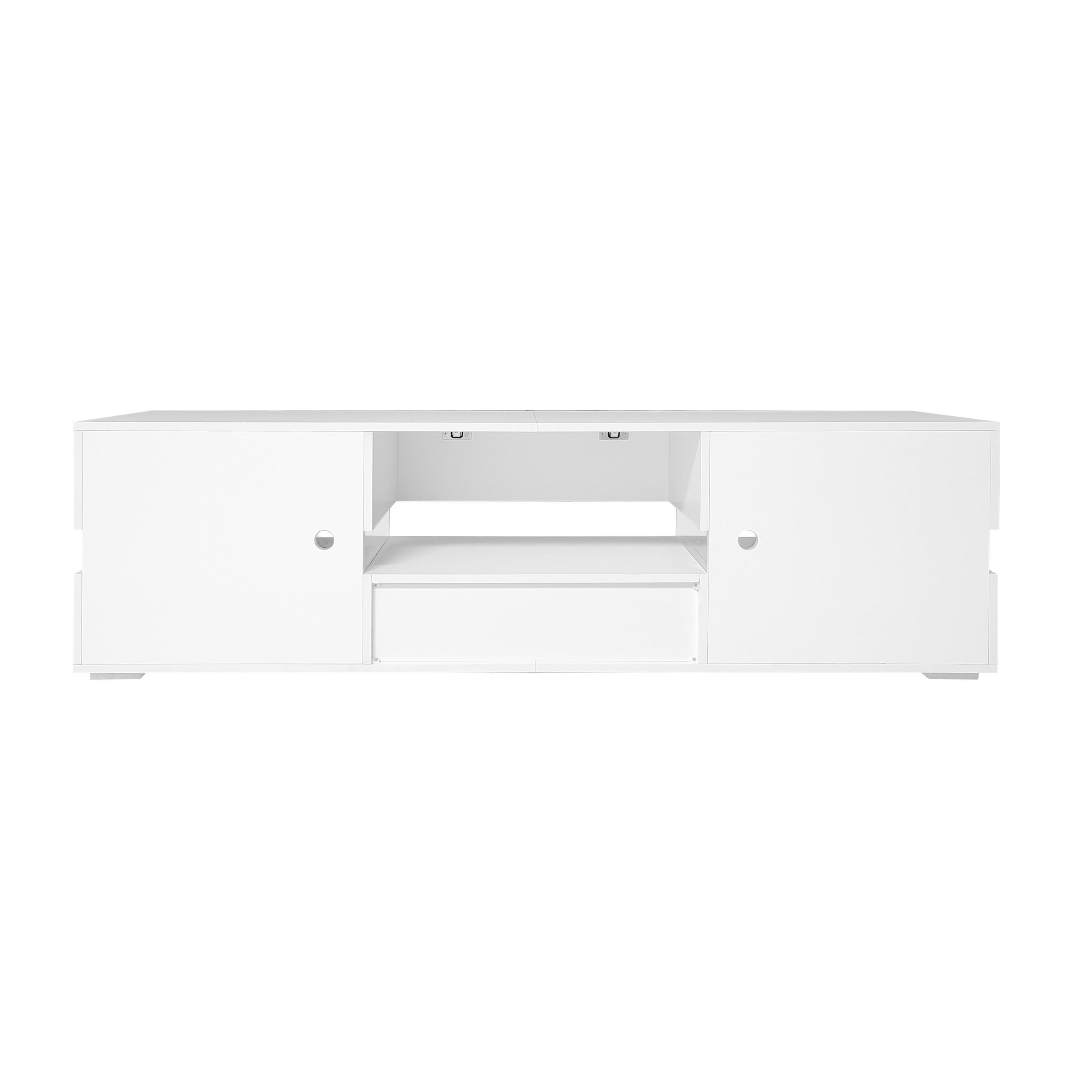 TV-ELEMENT160X39X45CM HochglanzWeiß LEDBeleuchtung PushtoOpen 70Zoll - Weiß, Holz (49/19/92cm) - Raelunyi