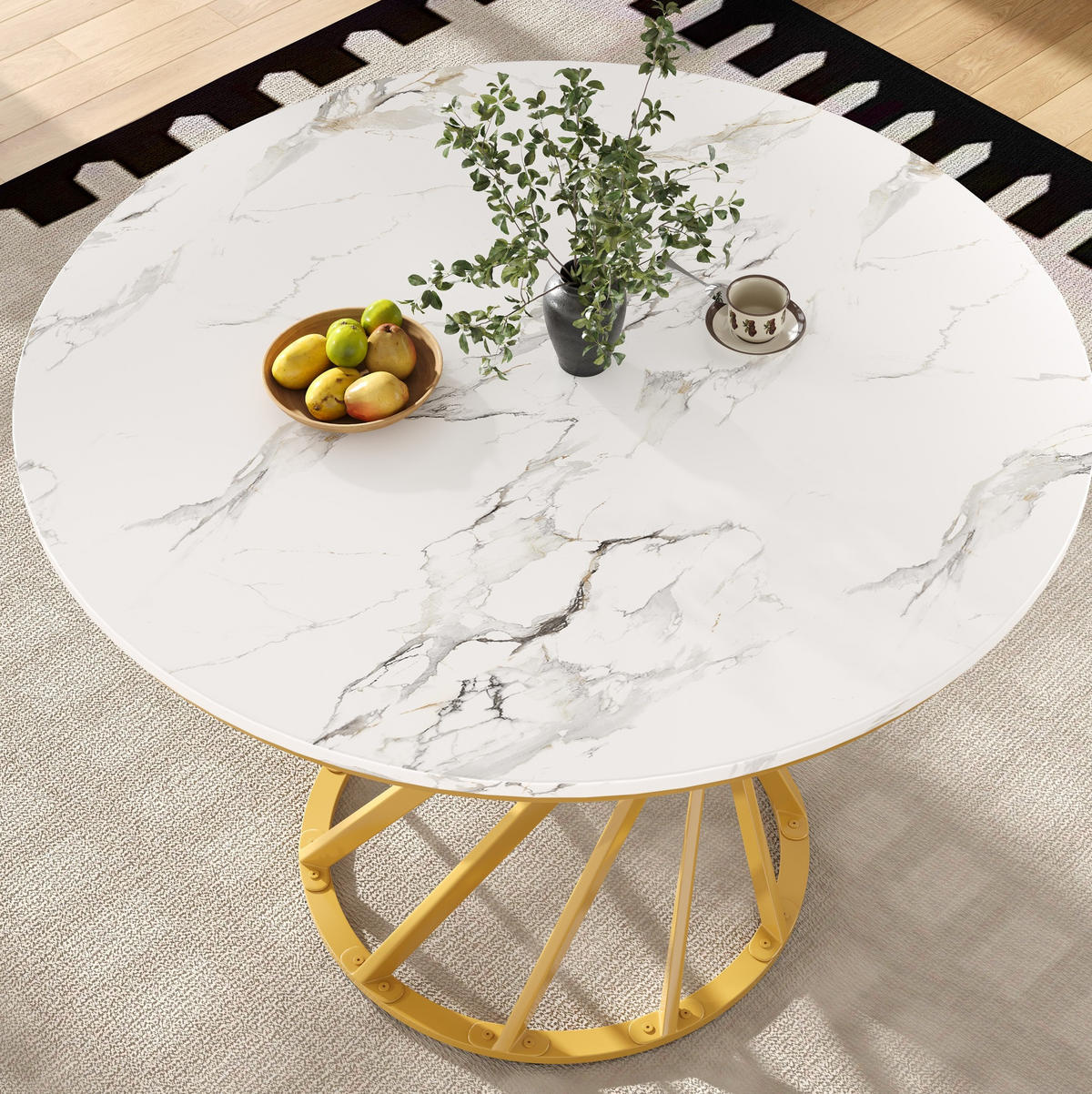 ESSTISCH 80x80x76 cm in Weiß und Gold aus MDF auf goldfarbenen Metallbeinen - Goldfarben, Holzwerkstoff (80/80/76cm) - Modfu