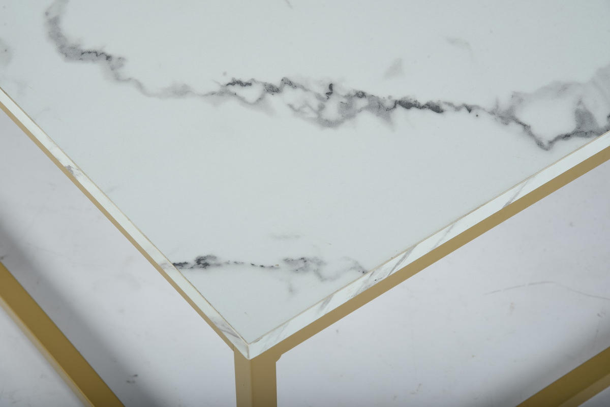 COUCHTISCH quadratisch Marmorimitation goldener Stahlrahmen - Schwarz/Weiß, Holz/Metall (80/80/34cm) - Urban Meuble