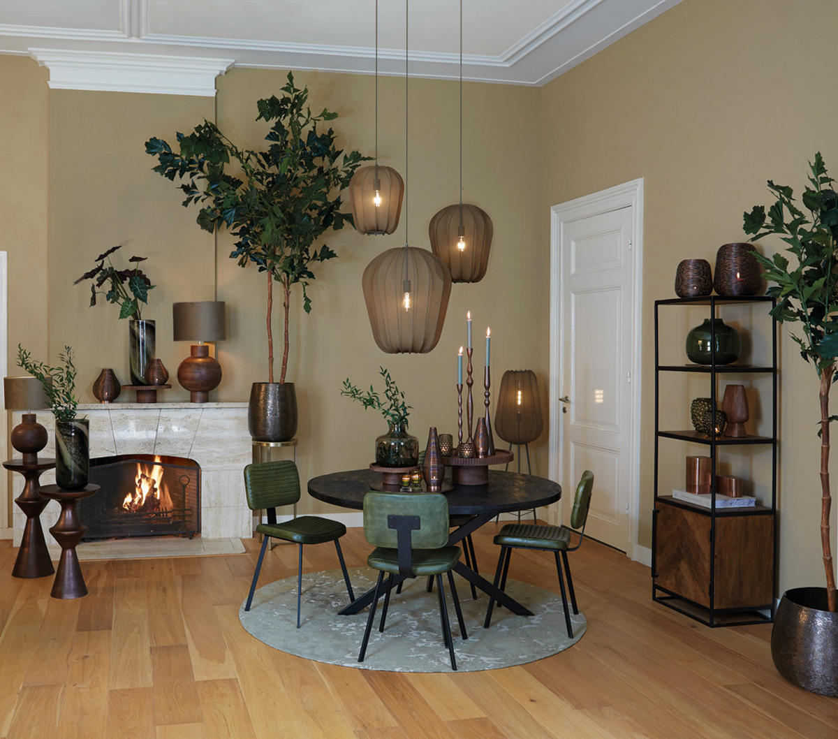 HÄNGELAMPE Plumeria Grün Ø50/60 cm - Grün, Textil (50/50/60cm) - Light & Living