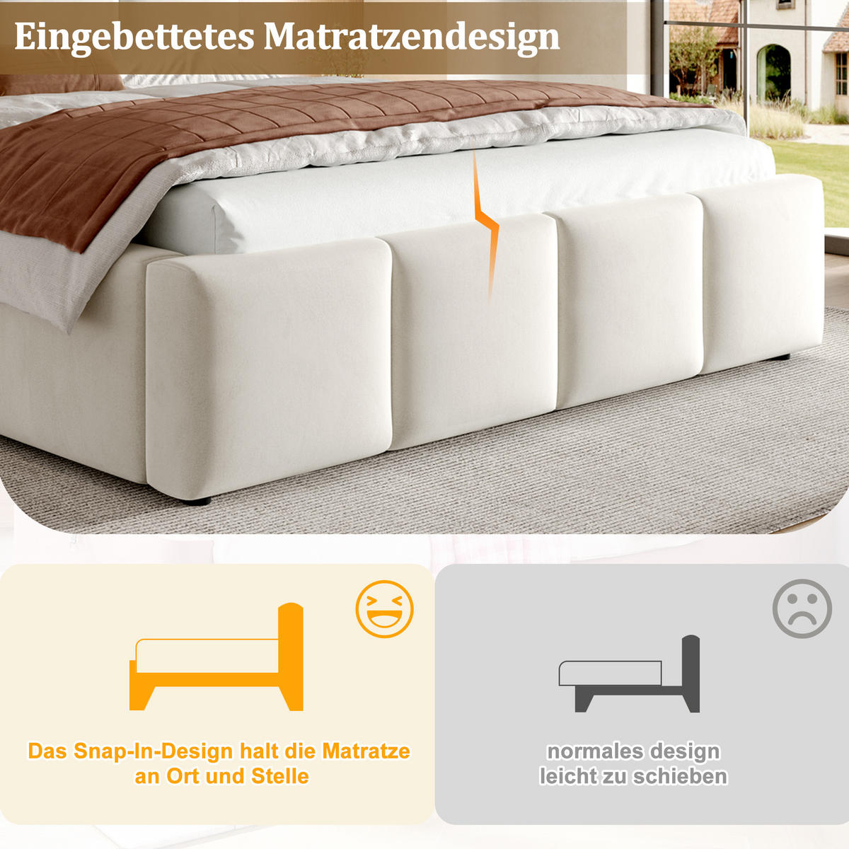 BETT mit Lattenrost 180x200 cm Chenille Beige - Beige, Holz (180/200cm) - Meubliv