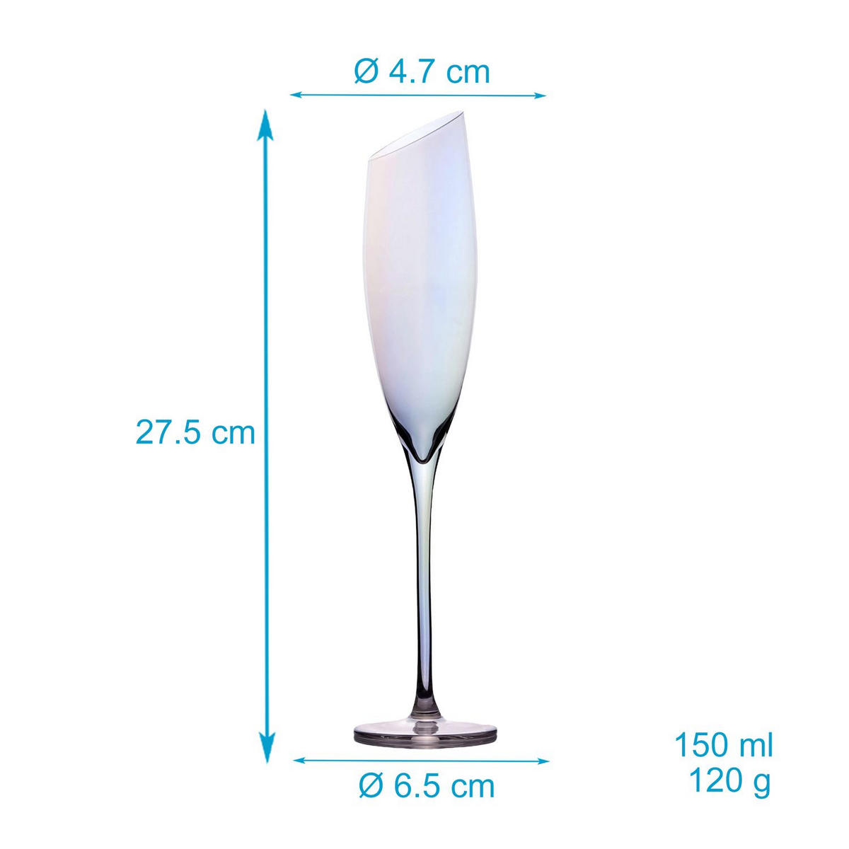 CHAMPAGNER/SEKT Glas mit moderner Kante Regenbogen Schimmer 150 ml (4er-Set) - Transparent, Glas (0.15L) - Intirilife