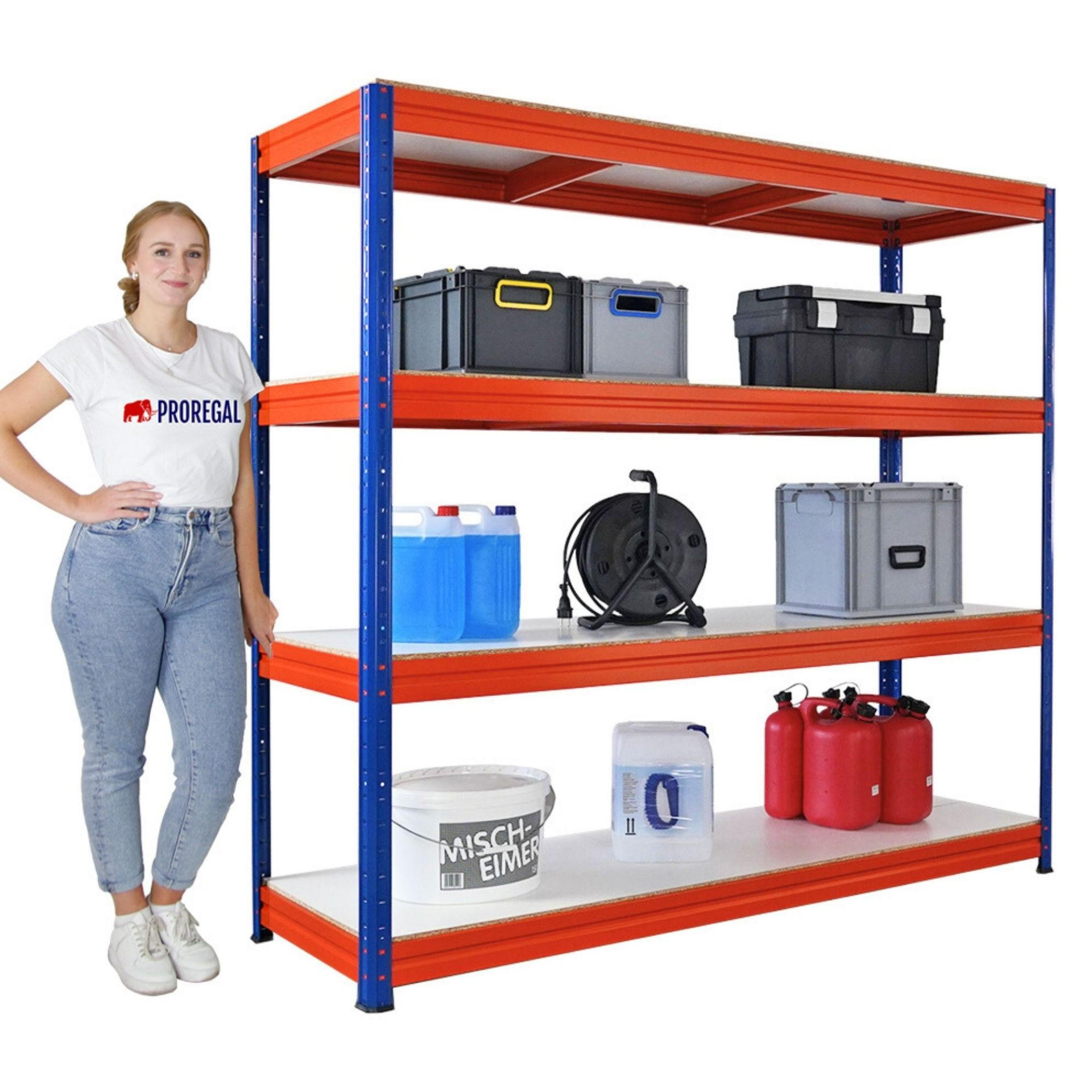 SCHWERLASTREGAL Dino 180x200x60cm Melamin-Ebenen Blau/Orange - Blau/Orange, Metall (200/180/60cm) - PROREGAL