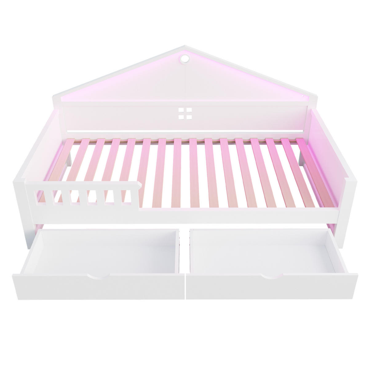 KINDERBETT 90/200 cm mit LED-Lichtleiste, 2 Schubladen und Lattenrost, Holzwerkstoff/MDF, Weiß - Weiß, Holzwerkstoff (90/200cm) - Redom