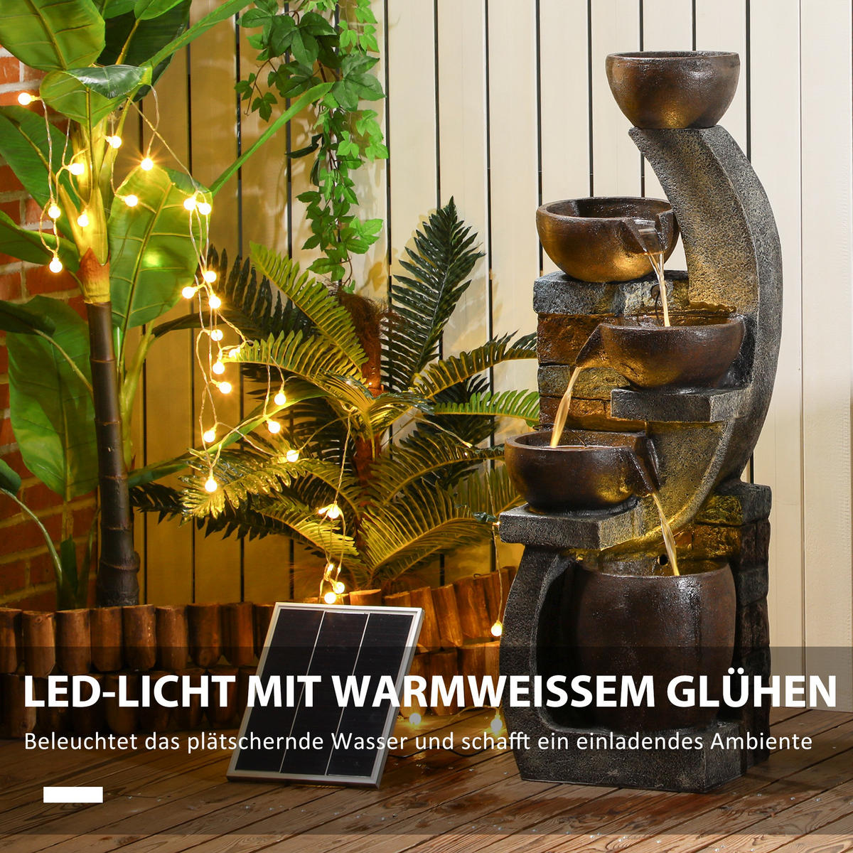 GARTENBRUNNEN, Kunstharz, Grau+Braun - Braun/Grau, Kunststoff (37/35/107cm) - Outsunny