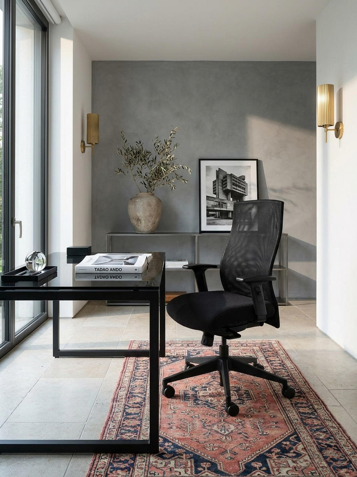 BÜROSTUHL Schwarz Netz mit 3-Punkt-Synchronmechanik, Nylonfuß und Teppichrollen PARMA - Schwarz, Textil (65/113/65cm) - KADIMA DESIGN